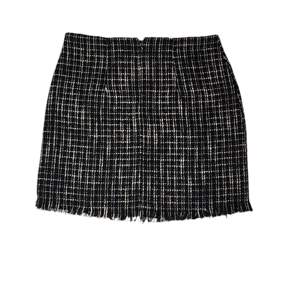 Christian Siriano‎ Womens Black and Cream Grid Plaid Slit Hem Mini Skirt Size M